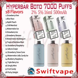 Original Hyperbar Boto 7000 Puff Disposable E Cigarette 18 Flavours 16ml Pod Rechargeable Battery 500mAh 7K Puffs 2% 5% RBG Light Vape Pen Kit Fast Delivery