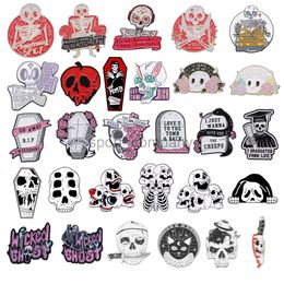 Gothic Skull Brooch Witcher Music Headphones Skull Book Reading Skull Viper Tombstone Ghost Badge Punk Lapel Pins Jewelry