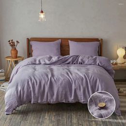 Bedding Sets Simple&Opulence Linen Set 3Pcs Belgian Breathable King Size With Coconut Button Pillowcase Duvet Cover Bed Sheets