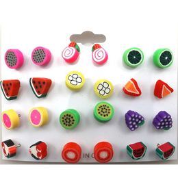 Cute Fruit Shape Earring Studs For Girls Mixed Lot Polymer Clay Earrings 100 Pairs Whole270w