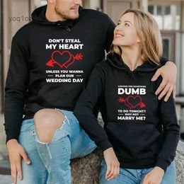 Men's Hoodies Sweatshirts 2023 Couple Matching Hoodie Arrow Heart DUMB WHY NOT MARRY ME Oversized Streetwear Hoodies Matching Outfits Couples TopL231026