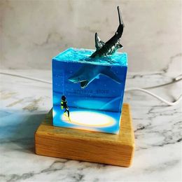 Bloklar yerleşim deniz hayvan köpekbalığı dalgıç yaratıcı dekorasyon balık okyanus koleksiyoncusu aydınlık oyuncak hediye yetişkin el yapımı Şekil 5*5*5cm