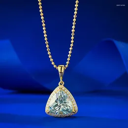 Chains European And American S925 Silver Light Tourmaline Green 10 10mm Fat Triangle Necklace Pendant For Women's Luxury