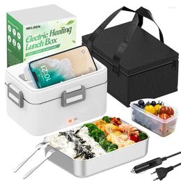 Dinnerware 4 In 1 Electric Lunch Box 80W Heater 12V/24V/220V 1.8L Large Capacity For Car/Truck/Home/Office With Carry Bag&Fork Spoon