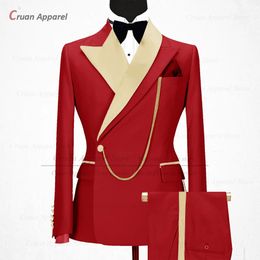 Fashion Red Men Suits Slim fit Luxury Business Evening Dinner Wedding Tuxedos Shiny Lapel Blazer Pants 2 Piece Custom Jacket Set 231220