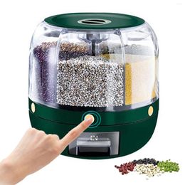 Storage Bottles Food Dispenser Dry Fruit Box 6 Grid Bucket Home Round Sealed Beans Cereal With Lid Grain 360 Rotating Kitchen Rice