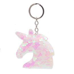 Cute Unicorn Keychain Glitter Pompom Sequins Key Ring Gifts For Guest Women Wedding Souvenir Car Bag Accessories Key Chain258c