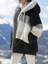 Winter Fashion Women's Coat Casual Hooded Zipper Ladies Clothes Cashmere Women Jacket Stitching Plaid Coats 231220