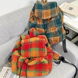 School Bags Backpack For College Students Winter Plush Drawstring Lightweight Casual Versatile Fluffy Travel