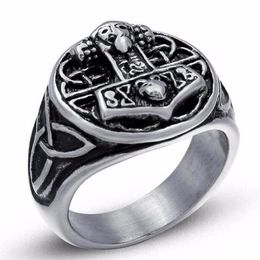 whole 2018 Fashion Jewellery Bague Odin 's Symbol Of Norse Viking Hammer Ring Biker Stainless Steel Rings For Men 6C0274252n