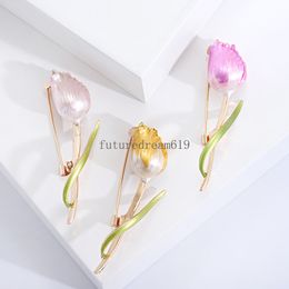 Elegant Rose Flower Brooches for Women Cute Enamel Pins Luxury Suit Coat Corsage Wedding Party Jewelry Valentine's Day Gift