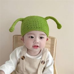 Hats Cute Baby Cap Winter Children Ear Protection Fashion Funny Pullover Hat Cartoon Kids Hand Knitting Green