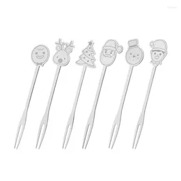 Forks 6pcs Fruit Fork Picks For Kids Christmas Bento Box Decor Cake Dessert Mini Stainless Steel Toothpick Party