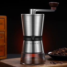 Manual Coffee Grinders Hand Coffee Mill Stainless Steel Coffee Bean Grinder Ceramic Burr with Hand Crank Detachable for Home/Office/Camping/Traveling 231219