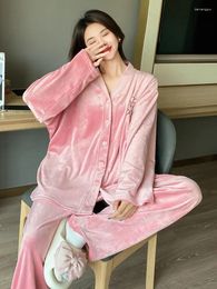 Women's Sleepwear Velvet V-neck Cardigan Set Coral Home Clothes Chubby Autumn Winter Large Size For Comfort 4XL-5XL