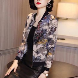 Women's Jackets 2023 Spring Imitation Silk Jacket Female Korean Style Slim Long-sleeved Zipper Baseball Uniform Short