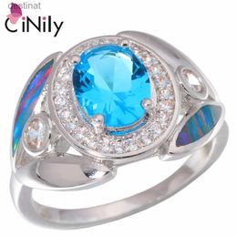 Solitaire Ring CiNily Created Rainbow Fire Opal Blue Stone Cubic Zirconia Silver Plated Wholesale For Women Jewellery Gift Ring Size 6-9 OJ9231L231220
