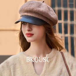 Berets British Stylish Women's Wool Beret Winter Warm Elegant Ladies Leather Peaked Cap Female Vintage Painter Hats Sboy