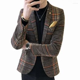 Men's Suits 2023 Arrival Brand Clothing Spring Suit Jacket Men Plaid Fashion Slim Male Casual Blazers Dress Coat