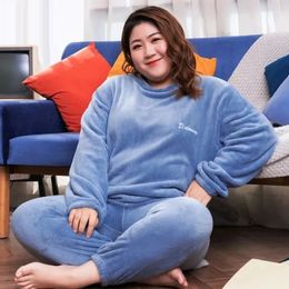 Women's Sleepwear Plus Size 6XL 150kg Winter Warm Coral Fleece Pajamas Sets Long Sleeve Top and Pants Sleepwear Suit Home Women Female Sleepwear 231219