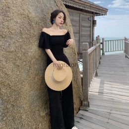 Women's Jumpsuits Rompers 2023 Summer women Rompers New Product Designer simple Off Shoulder Slim Black high Waist Holiday Jumpsuit female elegant wear YQ231220