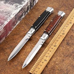 Italian 9-inch mafia folding knife 440C blade snake wood handle outdoor camping, hunting, self-defense collection tactics