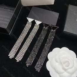 Stud Womens Designer Jewelry Luxury Diamonds Triangle Earring Fashion Brand Black Gems Tassel Earrings Chain Dangle Ear Studs Eardrop For Lady Gifts -3