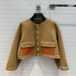 Autumn/Winter New Solid Colour Cashmere with Metal Leather Buckle Round Neck Long Sleeve Cardigan woman jacket