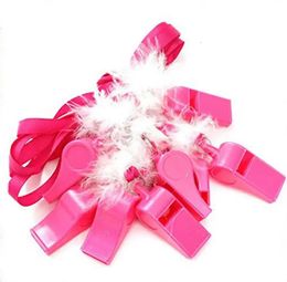 30pcs Pink Fluffy feather whistle blowing fun whistle necklace hen party night stage joke noise maker Cheer props 231220