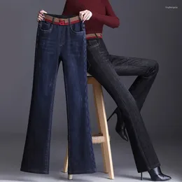 Women's Jeans Micro Cut Women Plus Fleece Thickening 2023 Spring And Autumn Pants Straight Leg Elastic Waist Flare