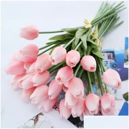 Decorative Flowers Wreaths 9Pcs/Bouquet Pu Tip Artificial Flower 35Cm Real Touch Fake For Decoration Home Garen Christmas Party Drop D Dhxek