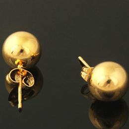 Ball Stud Earrings 18k Yellow Gold Filled Smooth Round Simple Style Womens Girl Pierce Earrings Gift304v