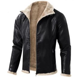 Men's Fur Faux Fur Winter Fleece Men's Leather Jacket Warm Motorycle Leather Outerwear Mens Casual Turn Down Collar Coats PU Moto Biker Jackets Man 231220