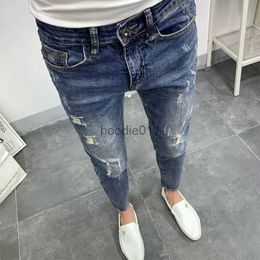 Men's Jeans Men's Korean Style Classic Jeans 2023 New Blue Ripped Jeans for Men Fashion Trendy Summer Skinny Ripped Hole Cargo Trousers L231220