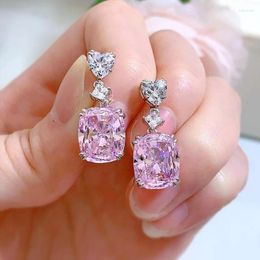 Dangle Earrings Luxury 925 Sterling Silver Pink 11ct 10 12mm Cushion Cut Lab High Carbon Diamonds Wedding Engagement Fine Jewellery