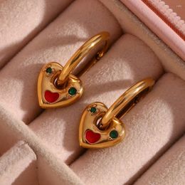 Hoop Earrings Girls Y2K Jewelry Waterproof Hypoallergenic Red Gree Enamel Heart Charm Small For Ladies Women 2023 Trendy