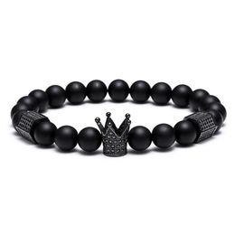 Black Skull Strands men Titanium Steel Bracelet 8mm Natural Onyx Stone Beads Charm Jewellery Fashion Gift Valentine's Day Holid237r