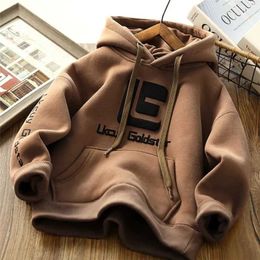 Pullover Boys Padded Hooded Sweatshirt Autumn Winter Children's Clothing Plus Velvet Thick Warm Hoodie Big Kids Thermal Pullover Tops L23121511