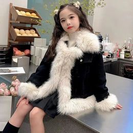 2023 Winter Girls Keep Warm Jacket For Kids Plus Velvet Denim Children s Clothing Fur Collar Baby Girls Toddler 231220