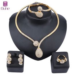 Dubai Crystal Jewelry Sets Classic Water Drop Shape Necklace Bracelet Earrings Ring for Women Wedding Bride Jewelry Set226T