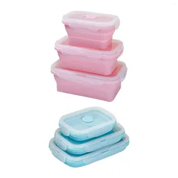 Dinnerware 3Pcs Silicone Bento Lunch Box Microwave Safety Container For Travel Picnic