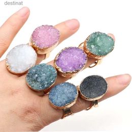 Solitaire Ring Natural Druzy Agates Rings Diamon-Studded Open Finger Rings Irregular Charm Rings for Women Men Party Wedding JewelryL231220