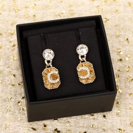 2023 Luxury quality charm drop earring with diamond and rectangle shape in 18k gold plated have stamp Box PS3600A