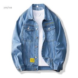 Men's Jackets Solid Casual Letter Embroidery Denim Jacket Autumn Spring Wash Cotton Blue Black Jaqueta Jeans Wide Waisted Chaqueta Hombre CoatL231026