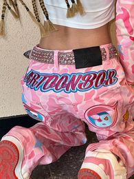 Womens Jeans Pink camouflage cartoon pattern straight jeans for women y2k baggy street hip hop design niche girl wide leg 231219