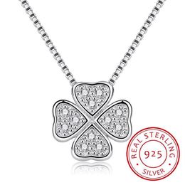 Chains Real 925 Sterling Silver Jewellery Love Clover Necklaces & Pendants Rhinestones Fashion Choker Maxi Necklace Women Collar262Q