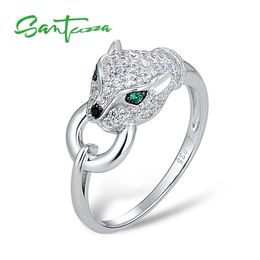 SANTUZZA Silver Ring For Women Pure 925 Sterling Leopard Panther Cubic Zirconia s Party Trendy Fine Jewellery 211217234d