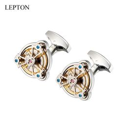 Movement Tourbillon Cufflinks For Mens Wedding Groom Lepton Mechanical Watch Steampunk Gear Cuff Links Relojes Gemelos Y1204309v