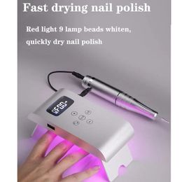 Nail Art Equipment Drill 35000 RPM Electric File Display Metal Remover Polisher P otherapy Lamp All in One Machine 231219