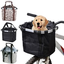 Bicycle Front Basket Bike Small Pet Dog Carry Pouch 2in1 Detachable MTB Cycling Handlebar Tube Hanging Fold Baggage Bag 5KG Load 231220